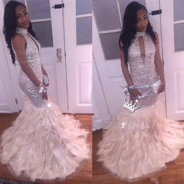 GORGEOUS MERMAID HIGH NECK PROM PARTY GOWNS PROM DRESS HZ1023